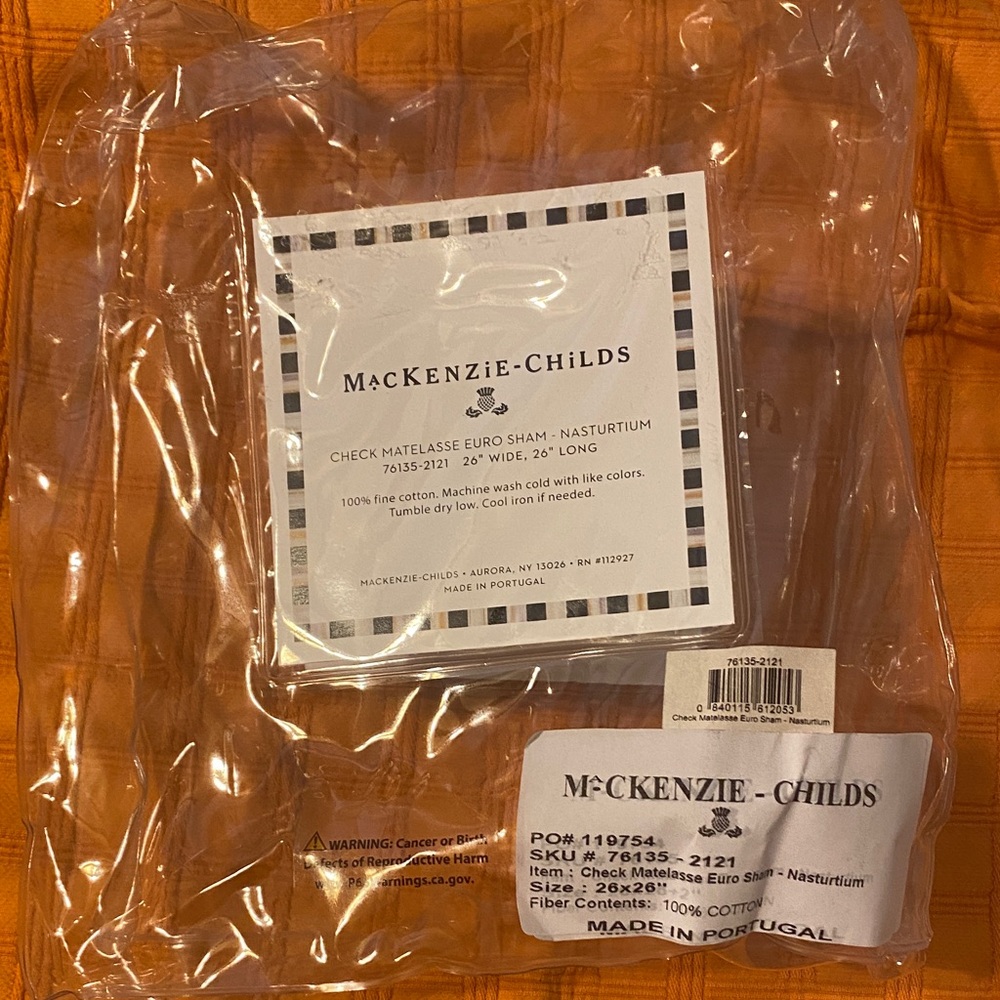 MacKenzie-Childs Orange Check Matelassé Euro Sham